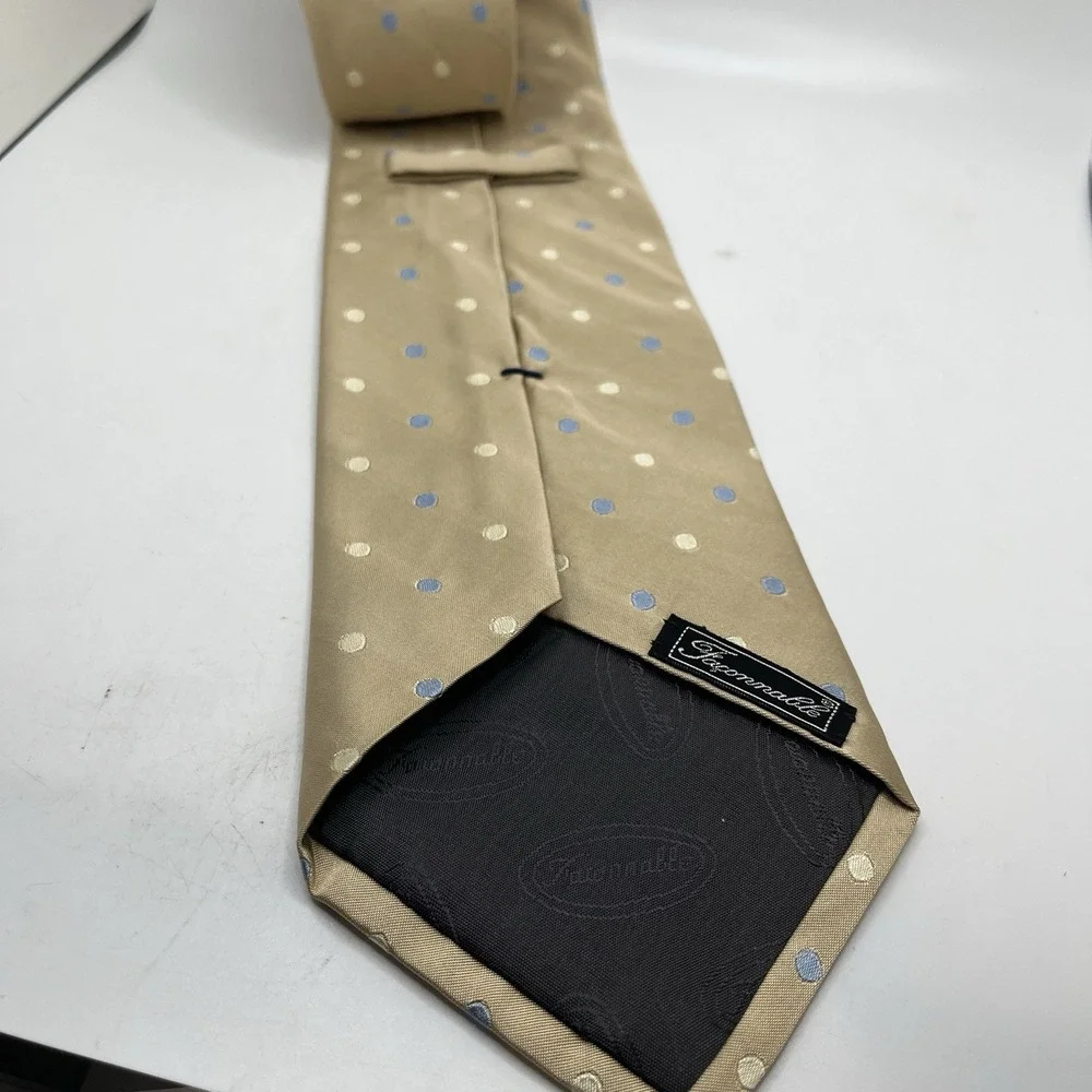 FAÇONNABLE Men's 100% Silk Necktie Luxury Gold / Blue / Yellow 3-3/4